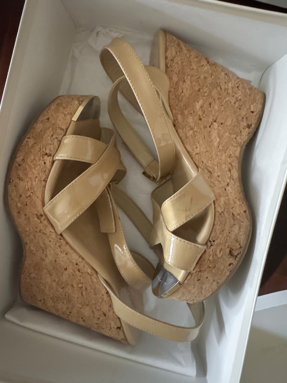 Jimmy Choo Patent Leather Cork Wedge 37.5